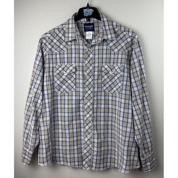 Wrangler Other - Wrangler XL Purple Brown Plaid Western Long Sleeve Pearl Snap Button Shirt